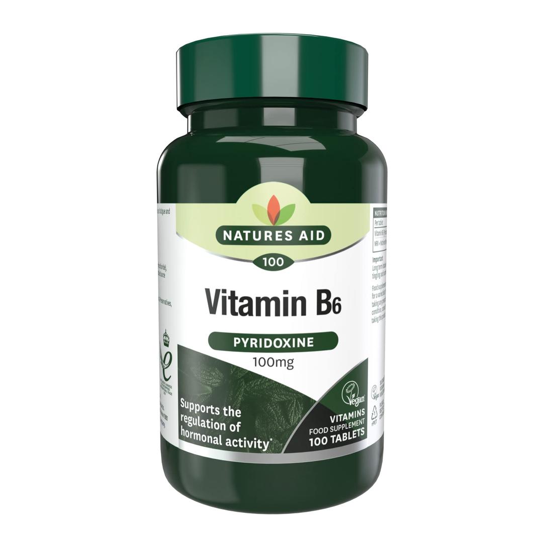 Natures AidVitamin B6 100 mg, Pyridoxine, Suitable for Vegans, 100 Tablets