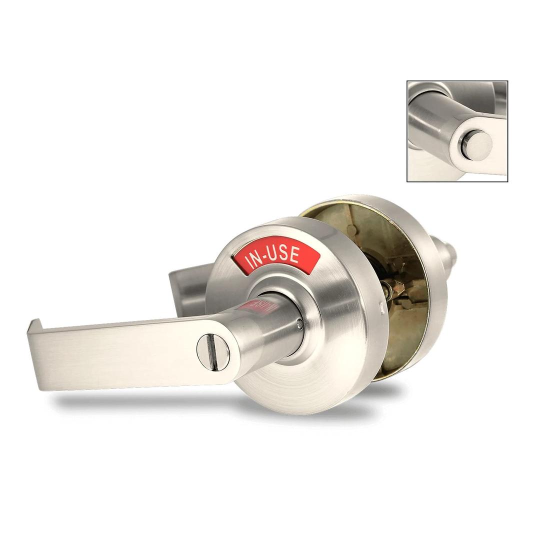 VIZILOK ADA Compliant, Single Egress Indicator Privacy Lock C5FN-L Durable ANSI Grade 2 Comp Commercial LeftHanded Non Reversible in-Use or Vacant Push Button Lever - Satin Nickel