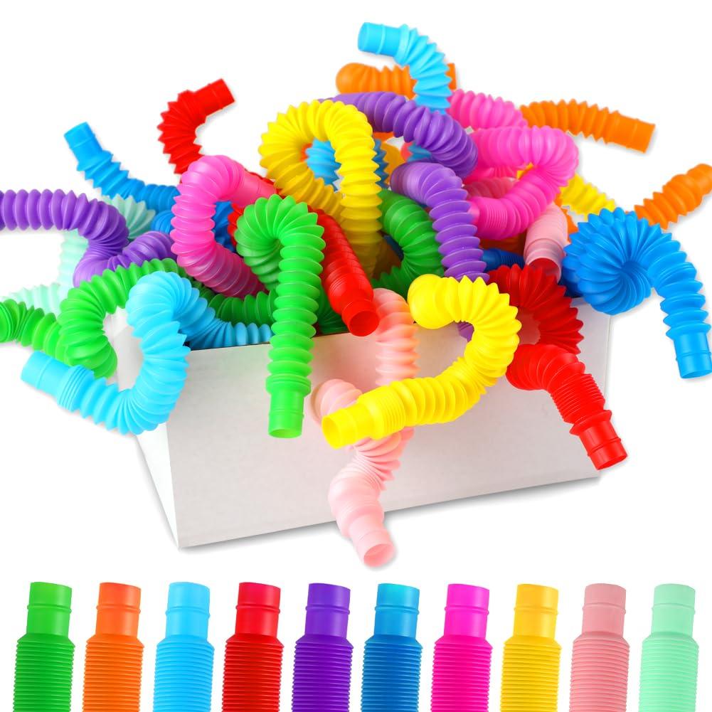 72Pack Pop Tubes, Fidget Sensory Toys Party Favors for Kids 4-8 8-12 Anxiety Stress Relief Toys Treasure Box Prizes Goodie Bag Stocking Stuffers Birthday for Toddlers Boys Girls