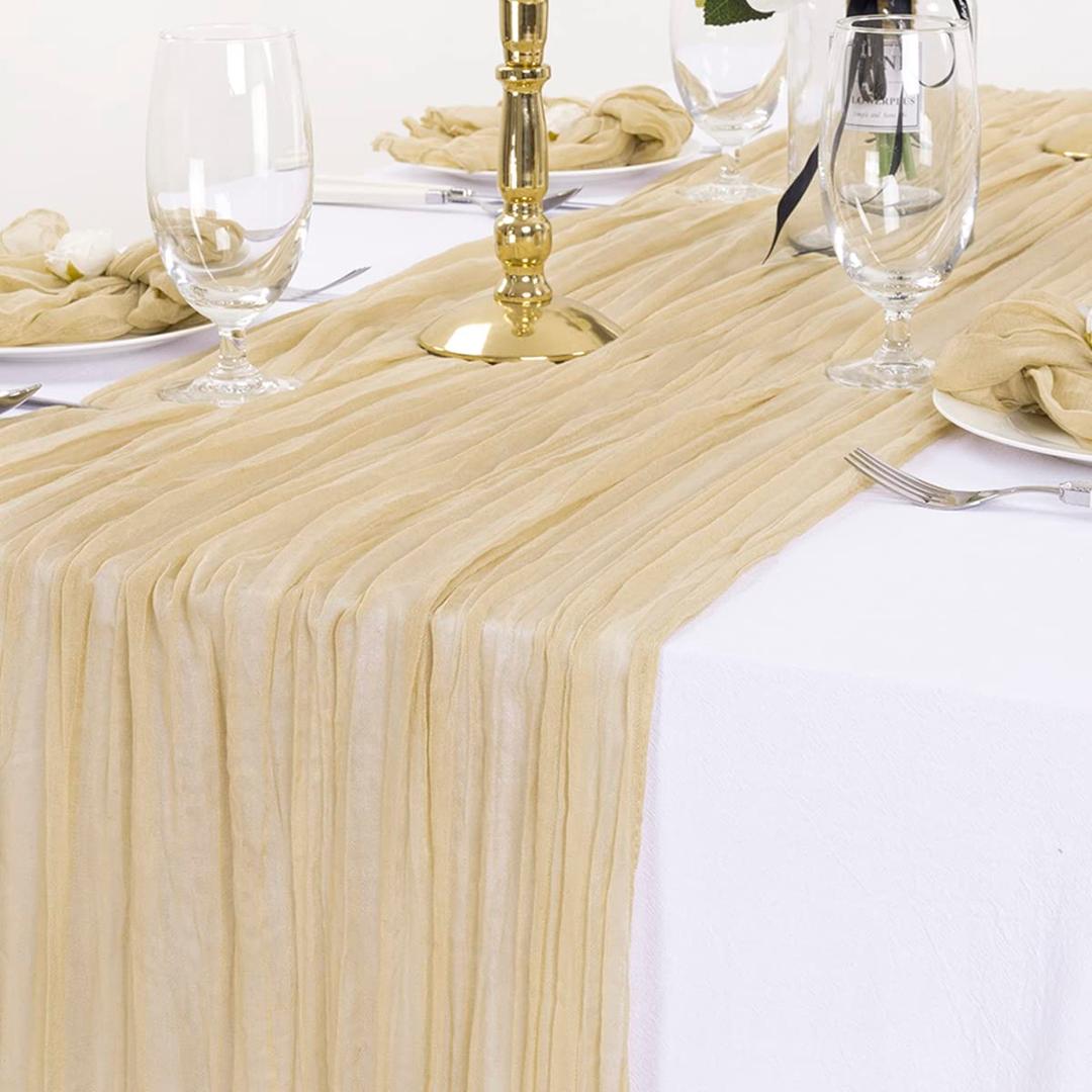 Fall Table Runner Champagne Thanksgiving Cheesecloth Table Runner Boho Gauze Table Runner 120 inches Long Fall Table Decor for Friendsgiving Party Decorations