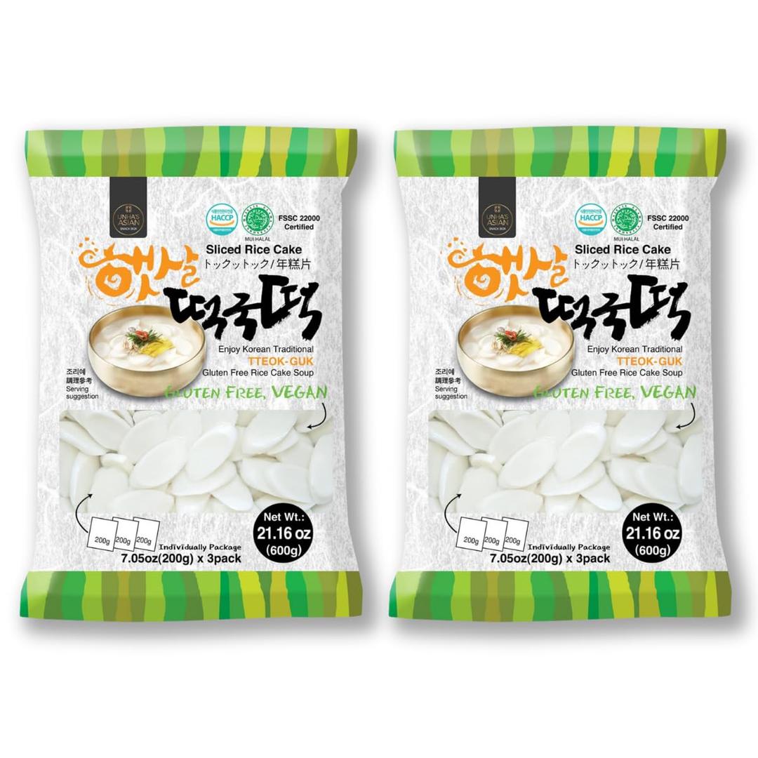 Sliced Korean Rice Cakes, Chewy Tteok, Tteokbokkik, Rice Cake Soup, Halal, Vegan and Gluten Free Non-GMO 21.16 oz (7.05 oz X 3 Individual Pack) 2 Pack