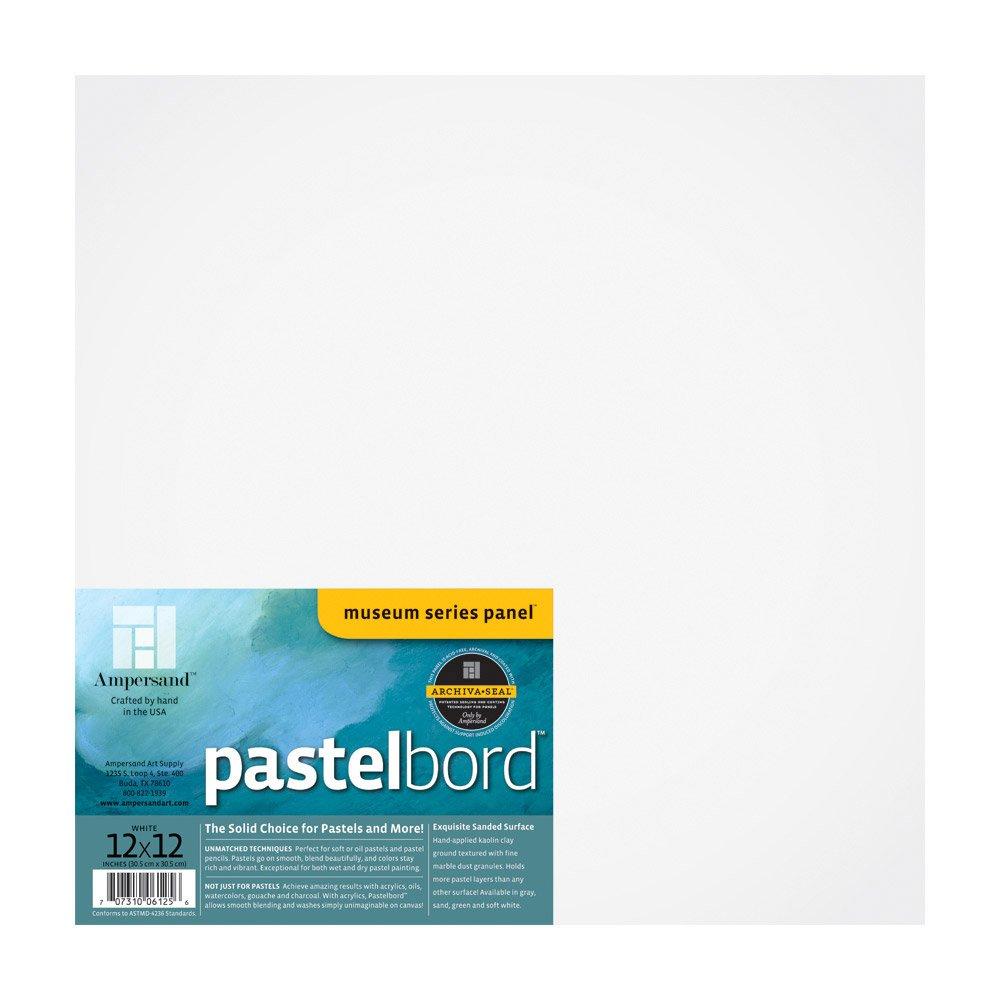 Ampersand Art Supply Pastel Painting Panel: Museum Series Pastelbord, 12" x 12", White, 1/8 Inch Flat Profile