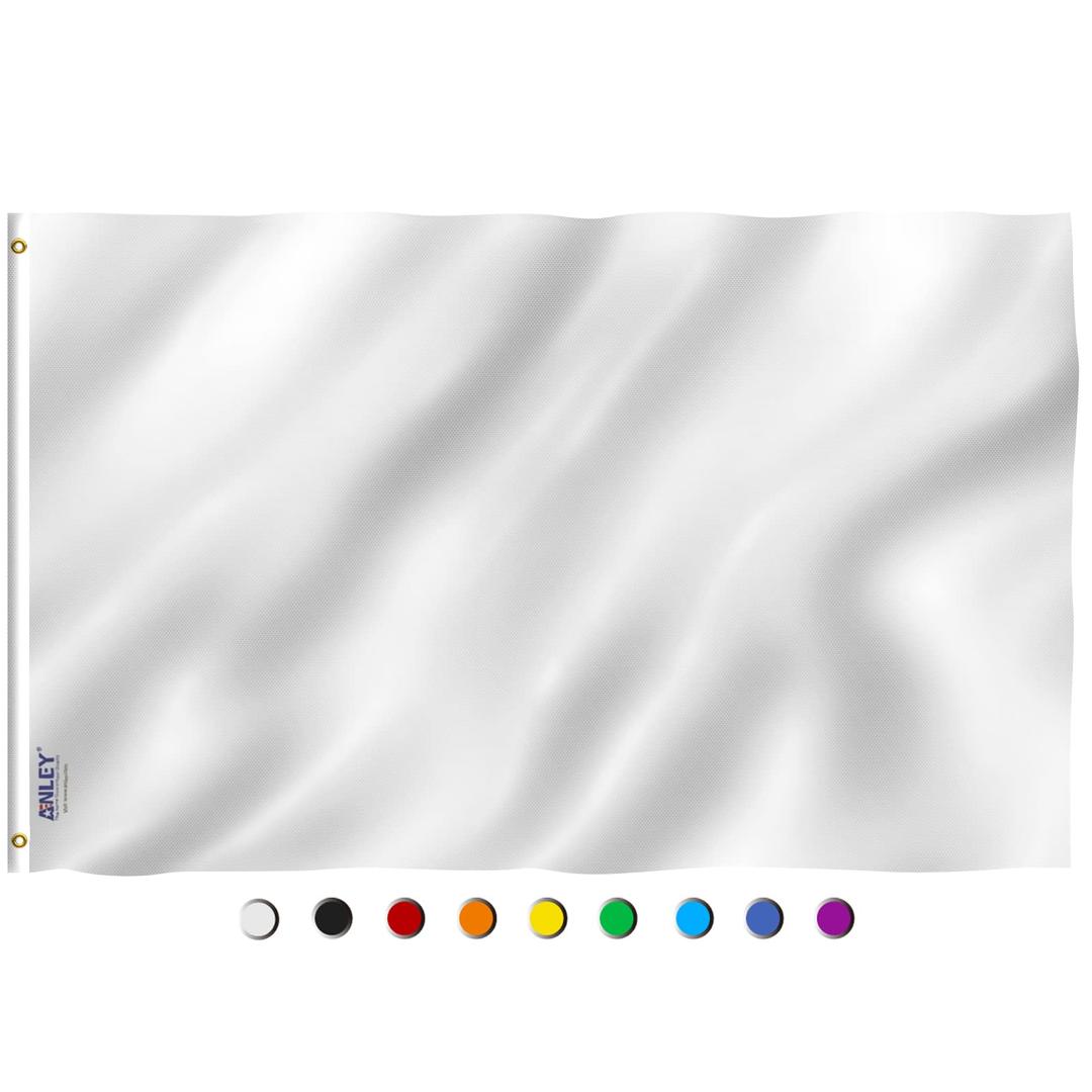 Anley Fly Breeze 3x5 Foot Solid White Flag - Vivid Color and Fade proof - Canvas Header and Double Stitched - Plain White Flags Polyester with Brass Grommets 3 X 5 Ft