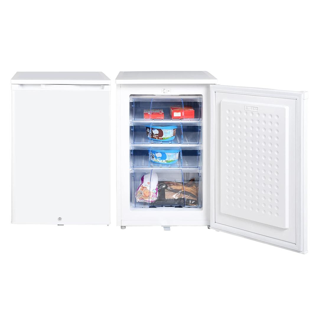 Super General Upright Freezer 125 Liter, SGUF-125-H, White, small Deep-Freezer with 4 Plastic Boxes, reversible Door with Lock & Key, 55 x 58 x 85 cm, 1 Year Warranty