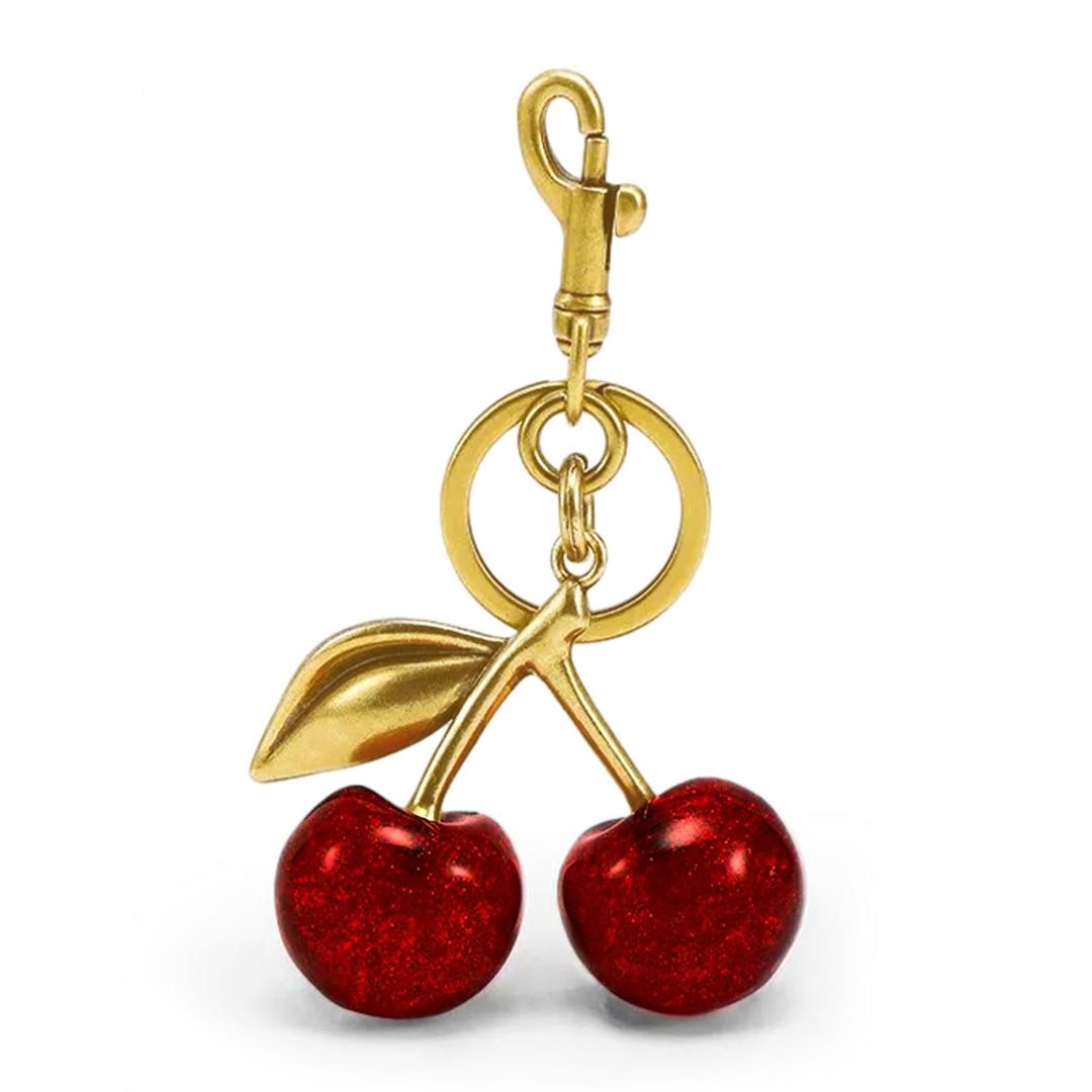 Glitter Cherry Bag Charm with Key Ring and Clip – Sparkling Resin & Metal Accessory for Purses and Bags