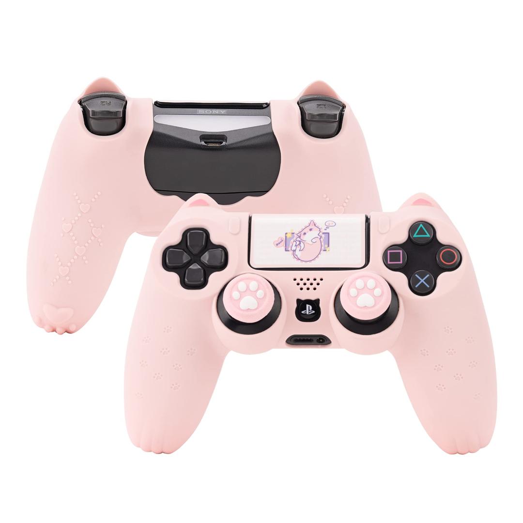 GeekShare Cat Paw PS4 Controller Skin Anti-Slip Silicone Skin Protective Cover Case for PS4 Wireless Controller - Pink