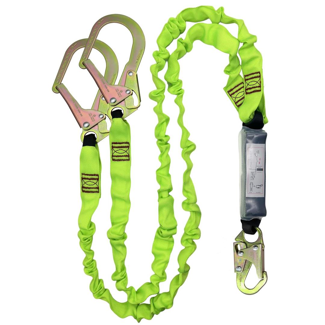 6FT Double Leg Internal Shock Absorbing Safety Fall Protection Lanyard with Dual Rebar & Snap Hook |Heavy-Duty Webbing | Roofer, Construction, Scaffolding | OSHA & ANSI Rated (A-Shock Absorbing)