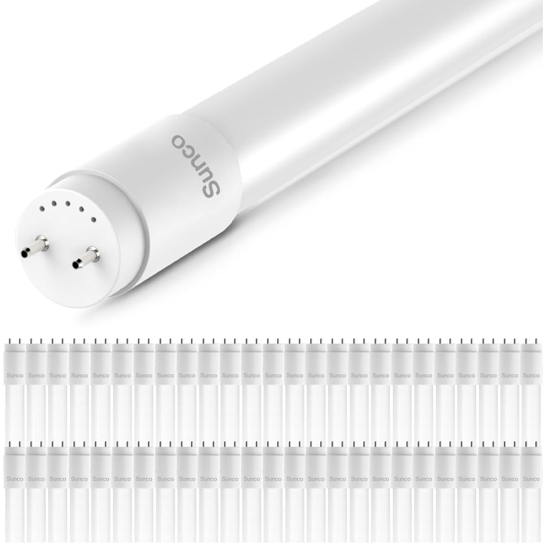 Sunco 50 Pack T8 LED Bulbs 4 Foot, LED Fluorescent Tube Replacement, 4ft LED Tube Light, Ballast Bypass, 18W, 2200 LM, 5000K Daylight, Single Ended Power, Frosted Lens, UL