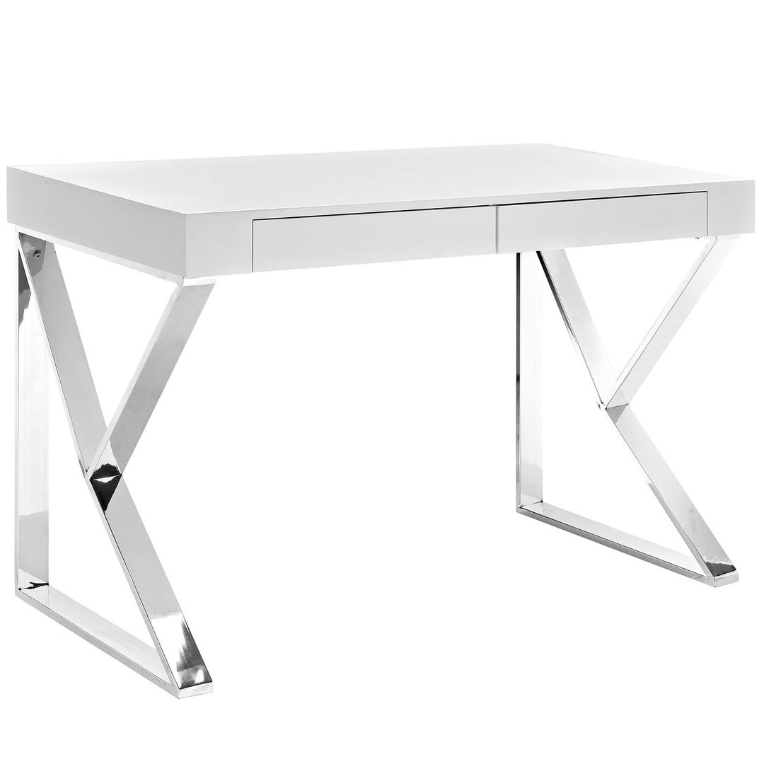 Modway Adjacent Contemporary Modern Office Desk With Metallic Legs in White