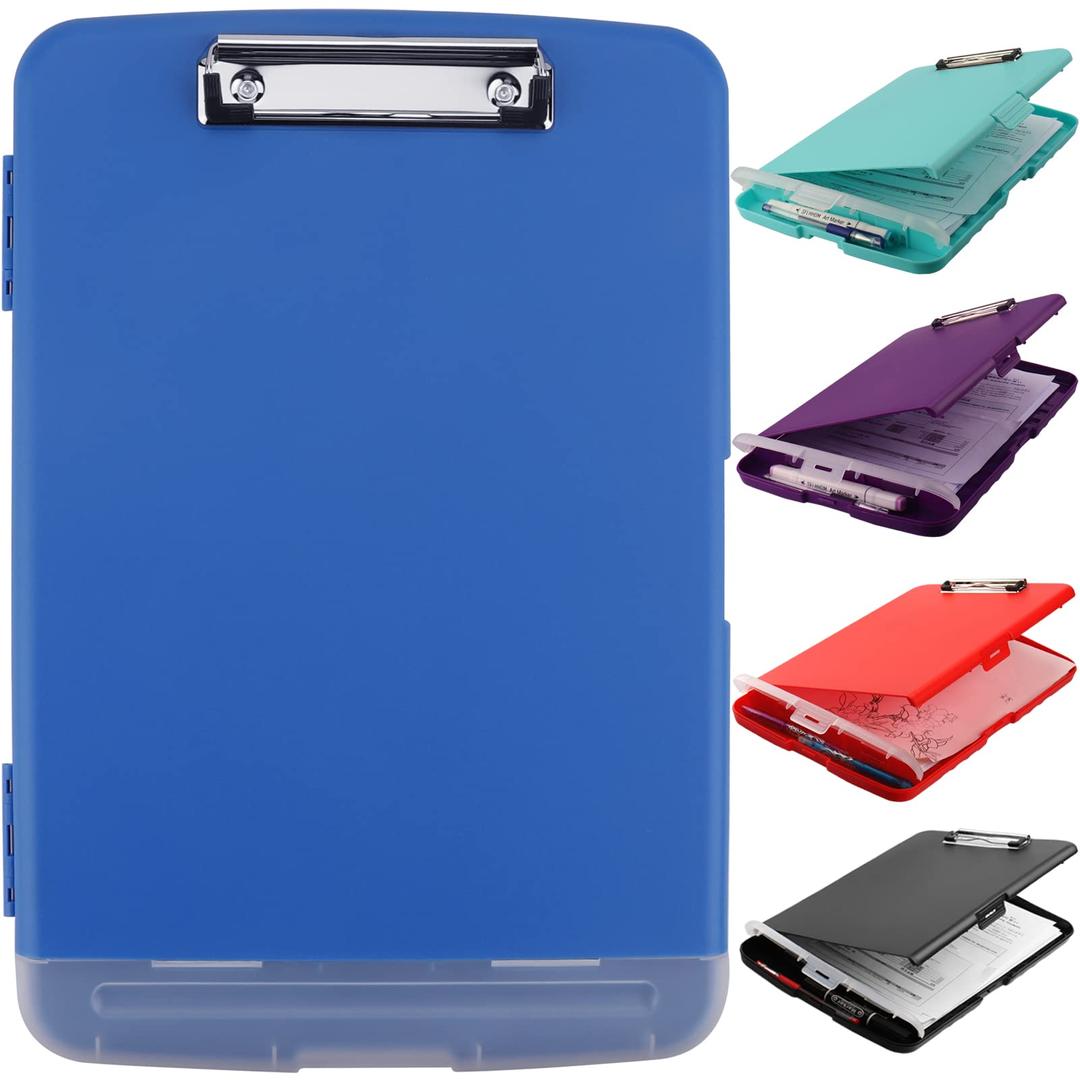 Clipboard with Storage,A4 Binder Clipboard with Pen Holder Nursing Clipboard,Clip Boards 8.5x11 with Storage-Side Open,Storage Clipboard with Low Profile Clip,Clipboards for Office Supplies-Blue