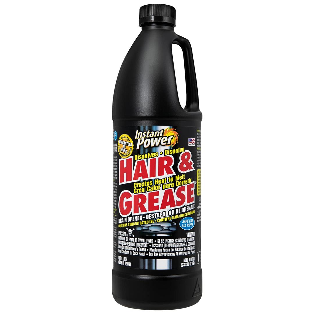 Instant Power Hair and Grease Drain Opener – Multipurpose Liquid Drain Cleaner and Clog Remover, Odorless, Ready to Use, 33.8 Oz, 1 Liter