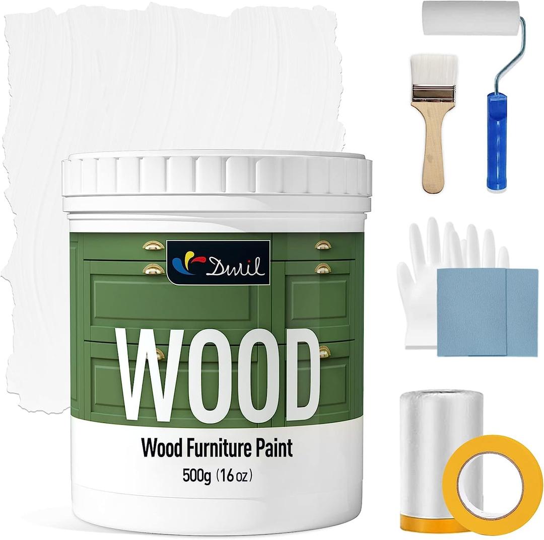 DWILMatte Finish Furniture Paint - 16 Oz Wood Paint for Cabinets, Doors, Tables, and Dressers Refinishing - Water-Based, Non-Toxic & Odorless, Easy to Apply(White)-With Tools