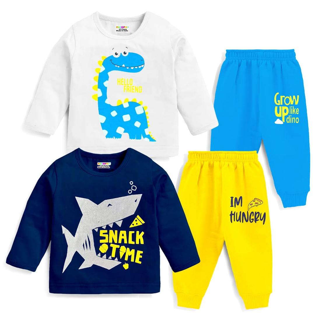 KuchipooKids Regular Fit Cotton T-Shirts and Pyjamas Set