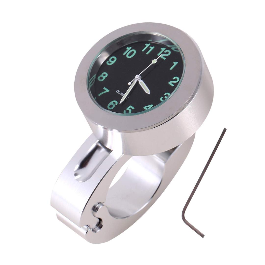 Motorcycle Handlebar Clock, Universal Aluminium Waterproof Motorcycle Clock Motorbike Clock Handlebar Mount Watch Silver 7/8" to 1" Handlebar motorcycle handle