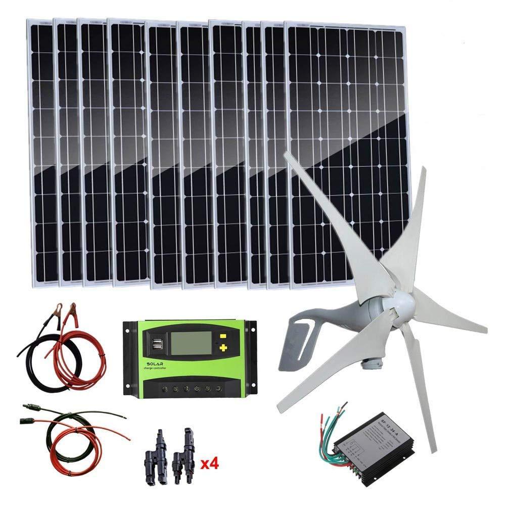 1400W Wind Solar Power System: 24V 400 Watt Wind Turbine Generator + 10pcs 100 Watt Mono Solar Panel for Home Off Grid System