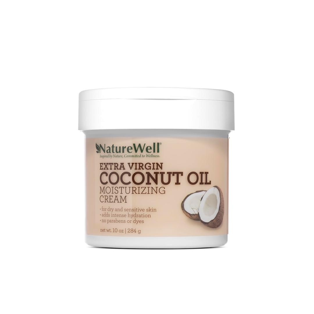 NATURE WELLExtra Virgin Coconut Oil Moisturizing Cream for Face, Body, & Hands, Anti Aging, Firming, Restores Skin's Moisture Barrier, Provides Intense Hydration for Dry & Dull Skin, 16 Oz