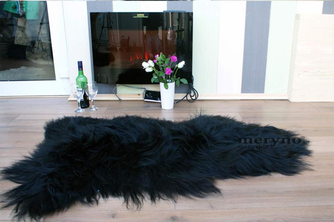 Meryno - Icelandic Sheepskin Rug Amazing Soft Wool - Black, x large