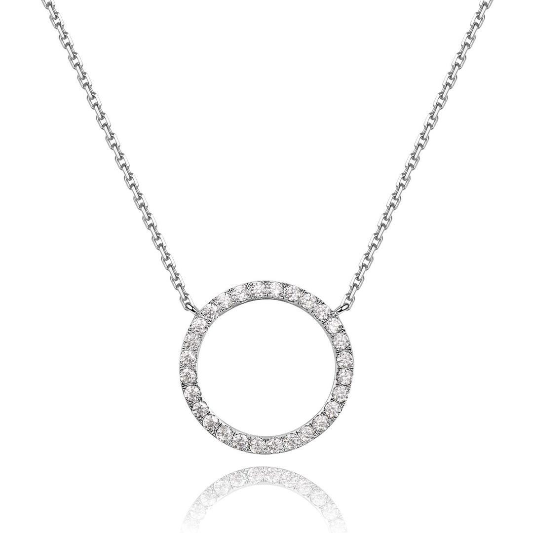 Rhodium Plated Paved Circle Pendant Sterling Silver Necklace for Women