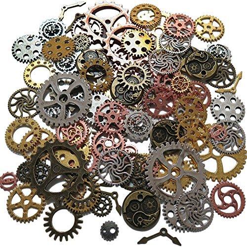 Steampunk Gear Cog, Clock Face, Wheel Skeleton Watch Pendant, Antique Charms by N'joy (8 oz/220G, 100PCS-Assorted Colors)