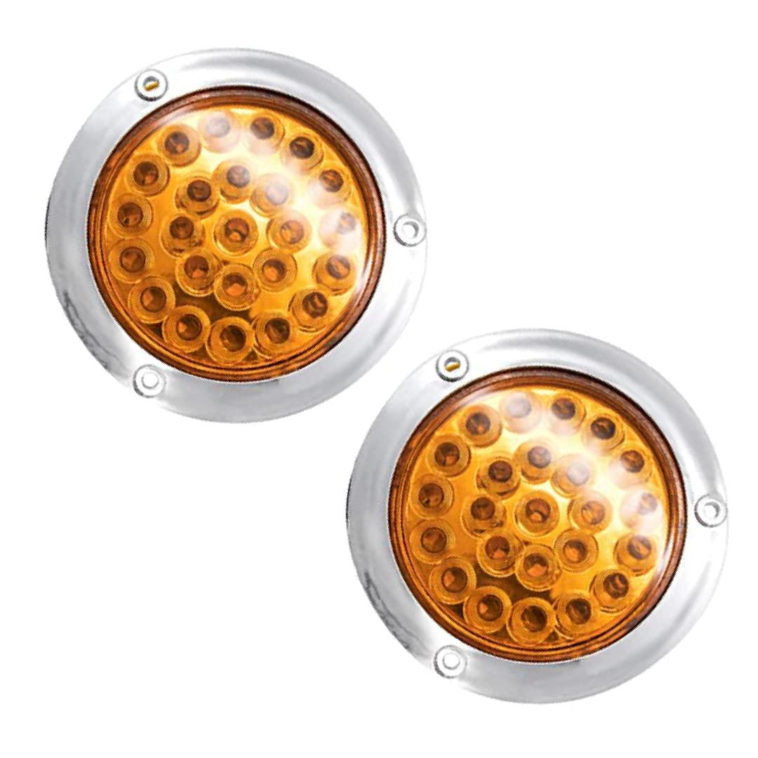 Gama 2PCS 4 Inch Round 24 LED Tail Light Trailer/truck Turn Signal rear (Amber) (6605)