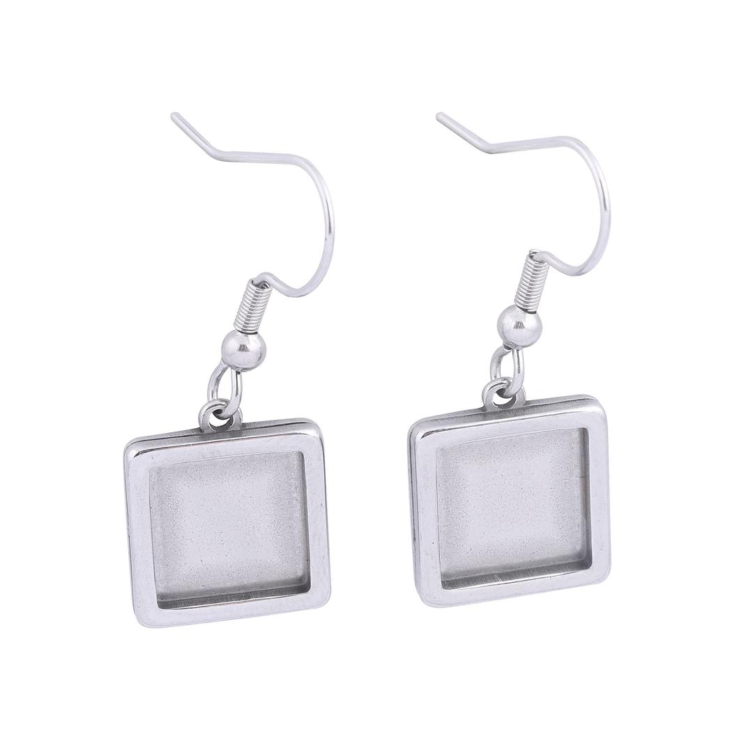 20pcs Stainless Steel Dangle Earring Bezel Settings 10mm Square Cabochon Base Trays DIY Ear Hooks Findings for Jewelry Making