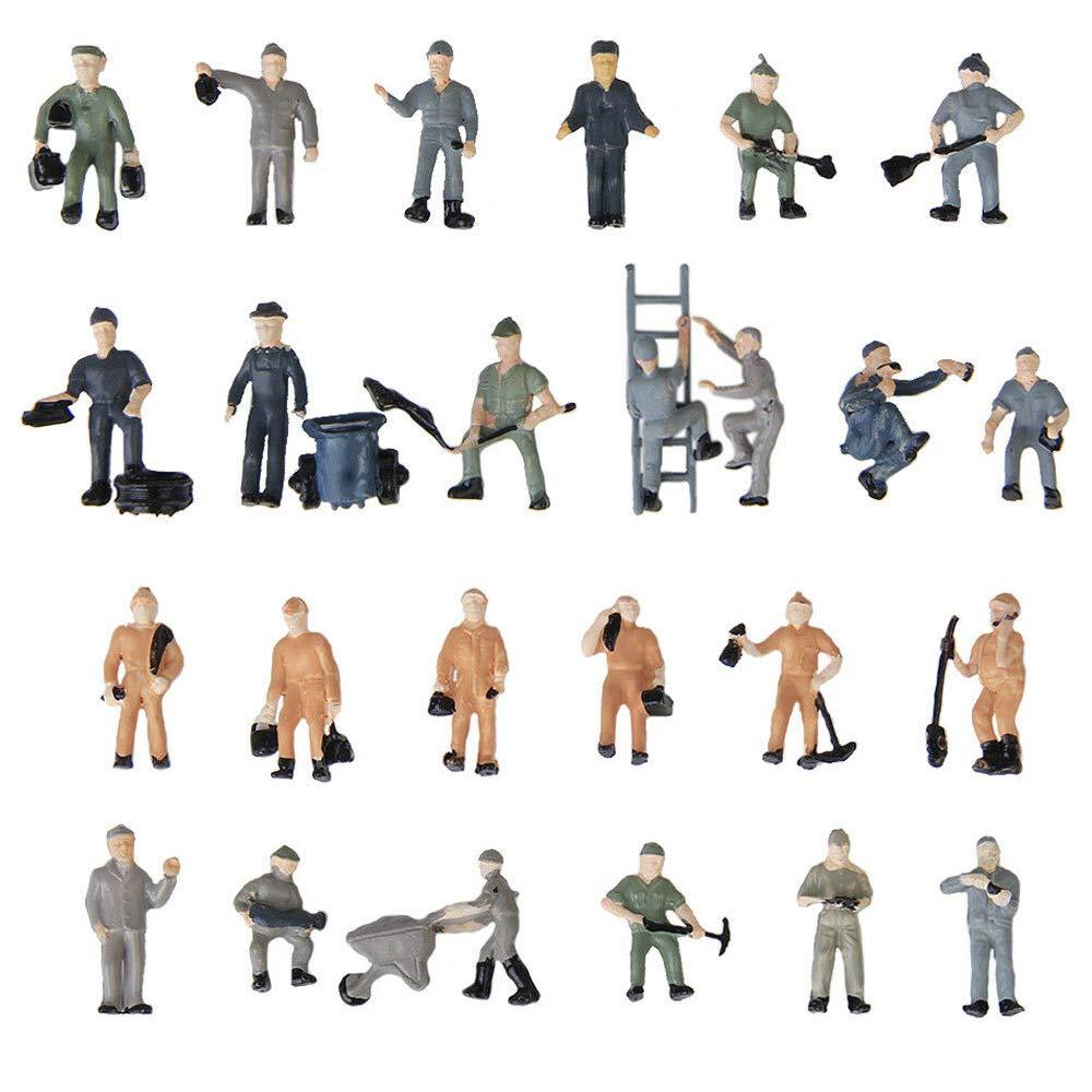 25pcs Simulation Train Track Railroad Worker Model People Figures with Tools 1:87 HO Scale for Miniature Scenes