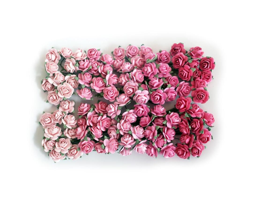 100 pcs Tiny Artificial Roses Mixed Pink Five Color Mulberry Paper Flower 15-18 mm Flower Wedding Scrapbooking