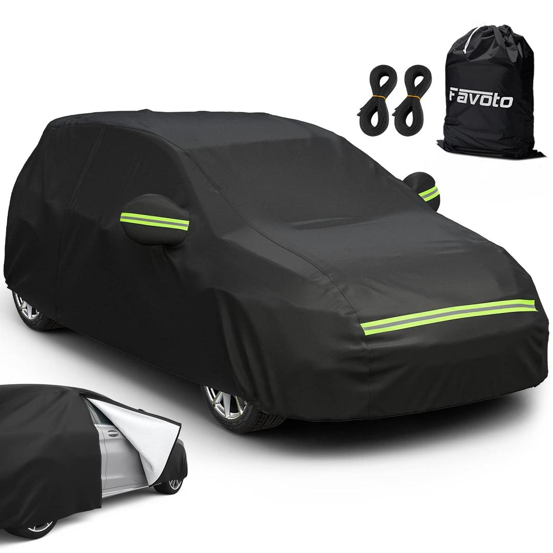 Favoto Hatchback Car Cover Waterproof - Custom Fit for Toyota Yaris (2018-2024) All Weather for Automobiles Outdoor with Reflective Stripe Snow Sun Dust UV Protection Full Exterior Cover