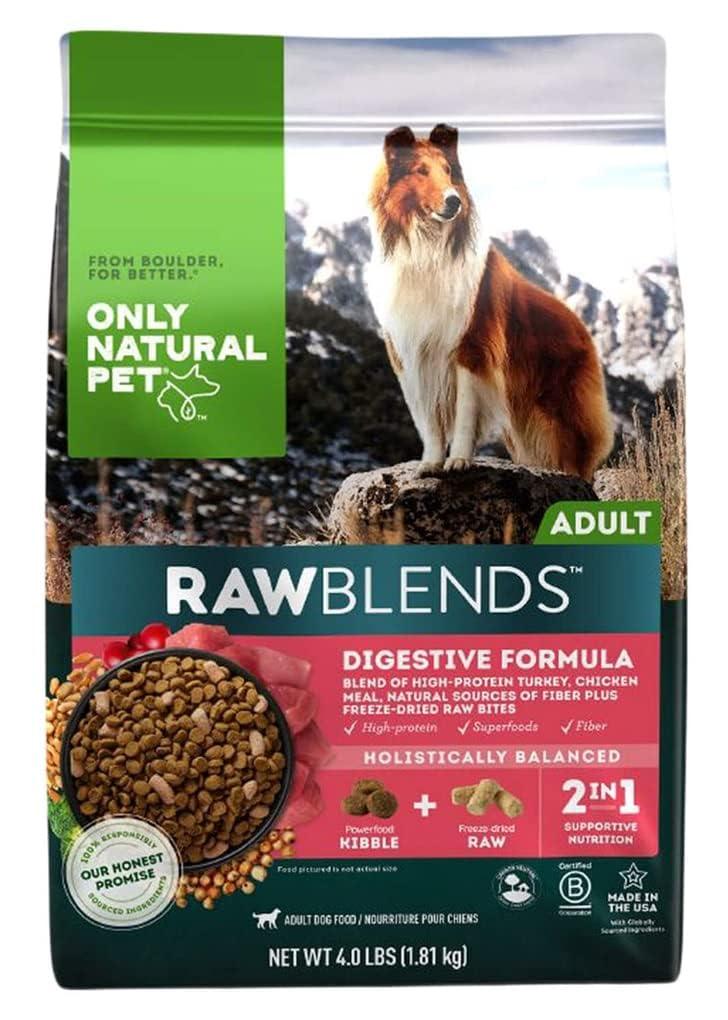 Only Natural PetRaw Blends - Raw Infused Grain-Free Dog Food, High Protein, All-Natural Whole Fresh Ingredients & 100% Raw Meat Bites for Digestion, Ideal for Large Breeds, 4 lb Bag