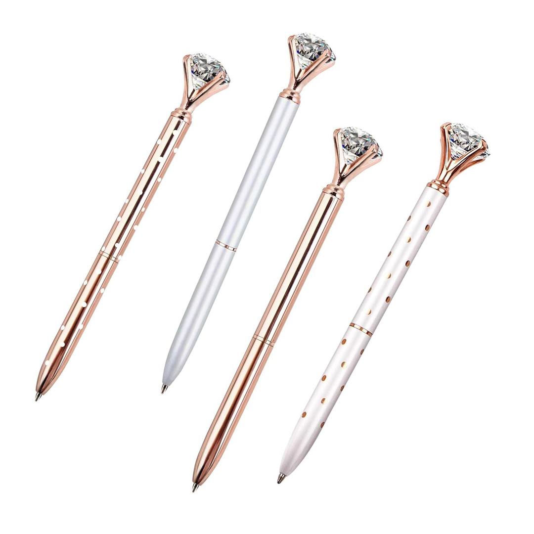 WEZCHUGHAOL 4 Pcs Ballpoint Pen, Crystal Diamond Ballpoint Pen, Cute Bling Crystal Metal Ballpoint Pens for Office, School, Home, Christmas Gift (B)