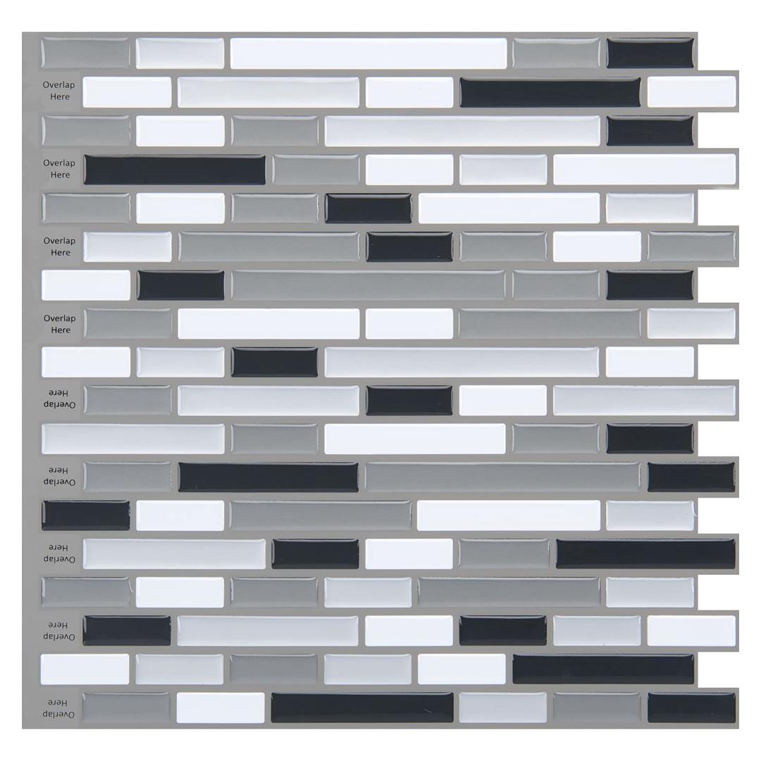 Art3d A17002P10 Peel and Stick Tiles, 12x12 Inch, 10 Sq Ft, Gray-White,