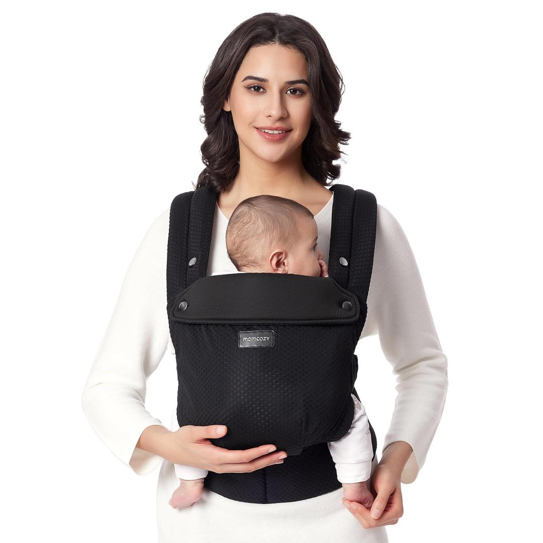 MomcozyBreathable Mesh Baby Carrier, Ergonomic and Lightweight Infant Carrier for 7-44lbs with Enhanced Lumbar Support, All Day Comfort for Hands-Free Parenting, Air Mesh-Black