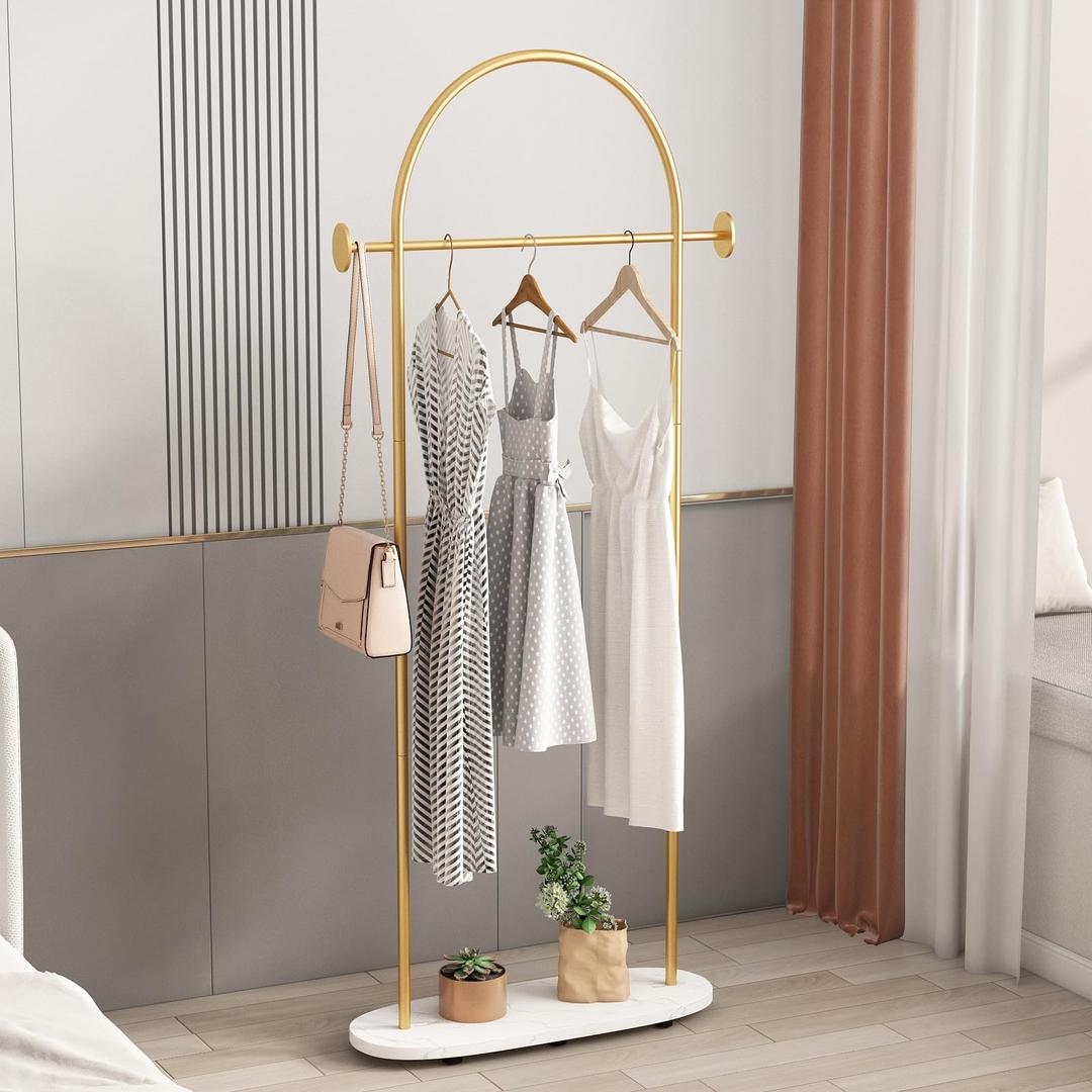 Gold Clothing Racks Heavy Duty, Gold Coat Racks Standing With Marble Base, Modern Coat Racks for Hanging Clothes, Clothing Racks for Boutique, Office