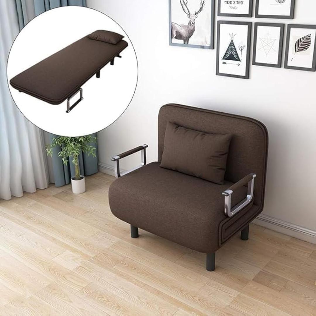 Convertible Chair Bed, Tri-Fold Sofa Bed with Adjustable Backrest & Pillow, Leisure Chaise Lounge Couch with Sturdy Steel Frame for Home & Office, Comfortable Sleeper Chair (65 * 190cm) (Coffee)