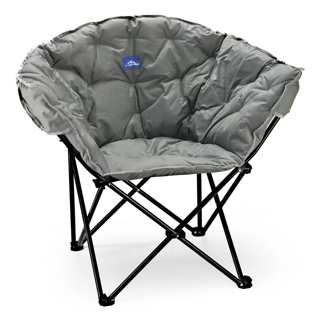 Oversized Padded Moon Leisure Portable Stable Comfortable Folding Chair with Carry Bag for Camping,Outdoor,Garden,Party,Supports 330LBS, Black (Grey)