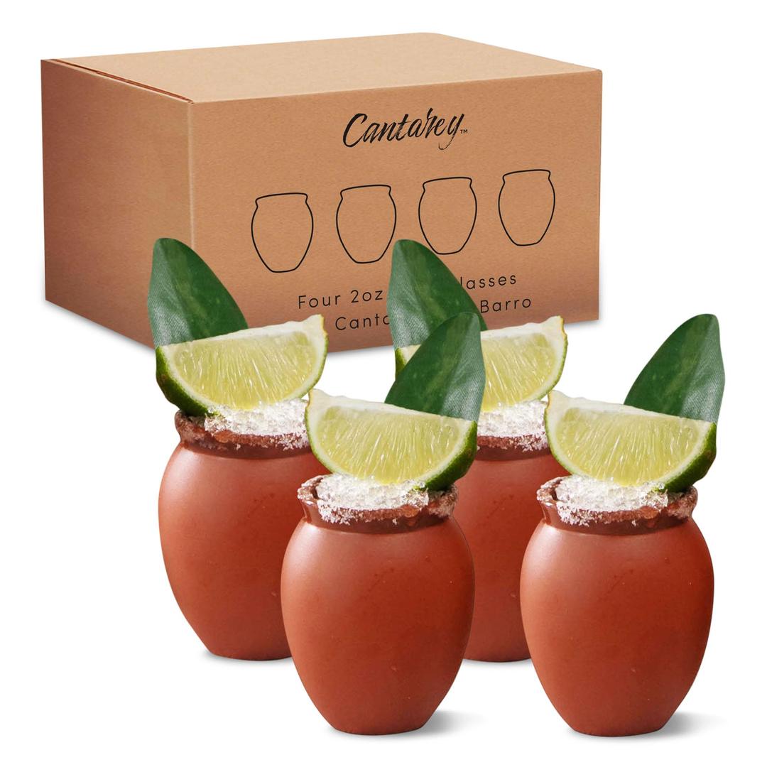 CANTAREY - 2oz Mini Mexican Clay Cups tequila shot glasses, cantaritos de barro mexicanos for Tequila, Margaritas, Mojitos and More, Natural Clay Shot Glasses for Taco Tuesdays, Set of 4