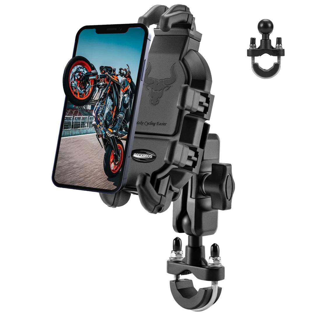 ROCKBROSMotorcycle Phone Mount with Vibration Dampener, Universal Motorcycle Cell Phone Holder Handlebar Phone Mount for Motorcycle Bike Bicycle Scooter ATV 4.7''-7.1'' Phones(Handlebar Mount)