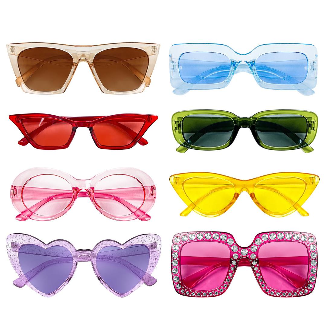 SUNOVELTIES8 Mixed Style Party Sunglasses Retro Colored Party Favors Bulk Classic Costume Glasses for Women