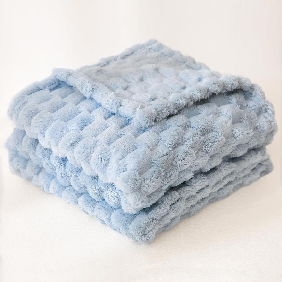 HOMRITAR Baby Blanket for Boys or Girls 3D Jacquard Fluffy Fuzzy Blanket for Infant, Soft Warm Cozy Flannel Fleece Warm Blanket Nursery, Stroller Toddler Bedding (30 x 40 Inch, Blue)