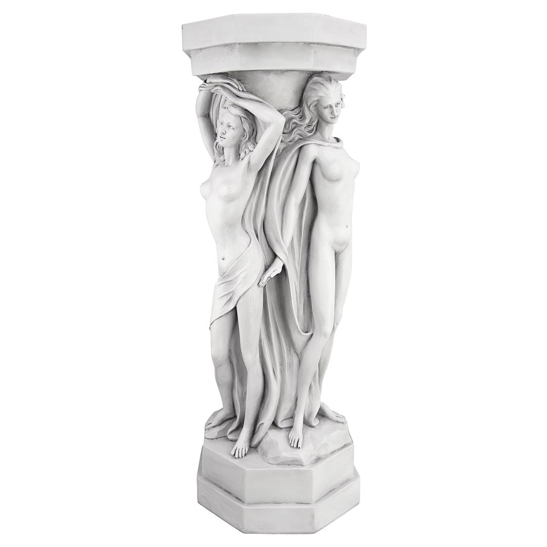 Design Toscano Column of Maenads Display Pedestal Sculpture, 29 Inch, Polyresin, Antique Stone