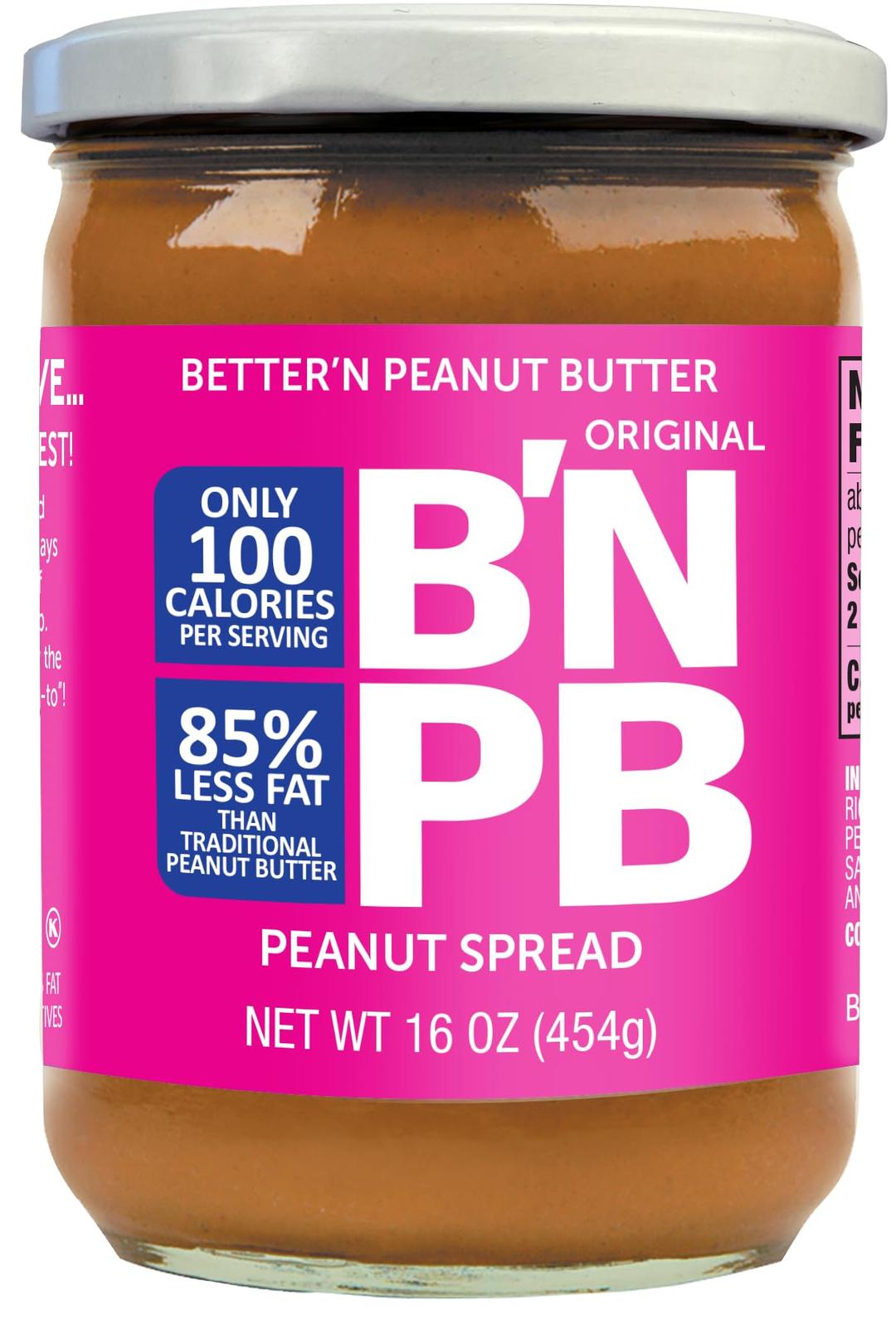 Original Low Fat Peanut Butter Spread by Better’n Peanut Butter, Creamy Low-Calorie Peanut Spread with No Saturated Fat, Gluten Free, Dairy Free, Non GMO, Kosher, 16 oz. Glass Jars