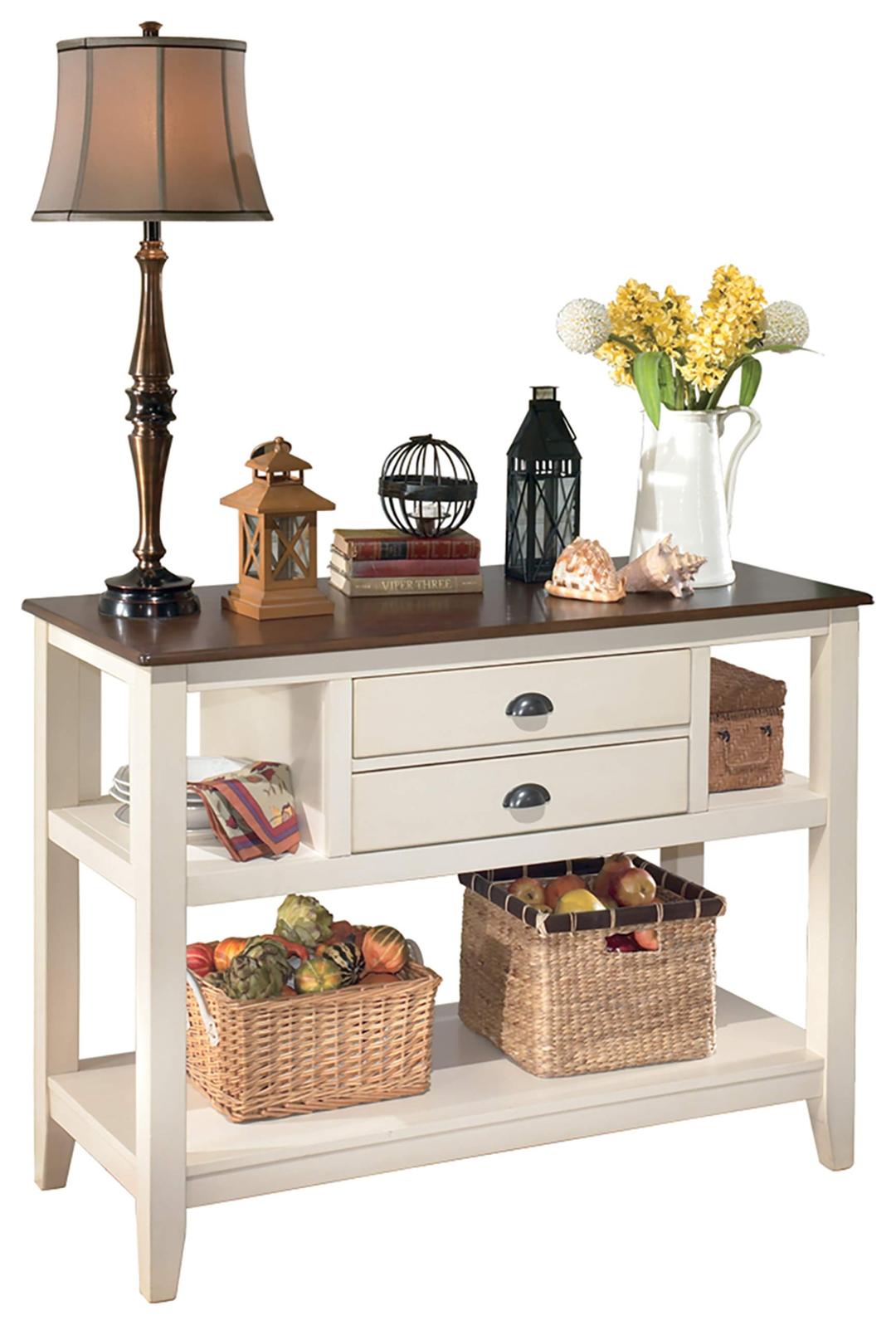 Signature Design by Ashley Whitesburg Cottage Dining Room Server with 2 Storage, Brown & White