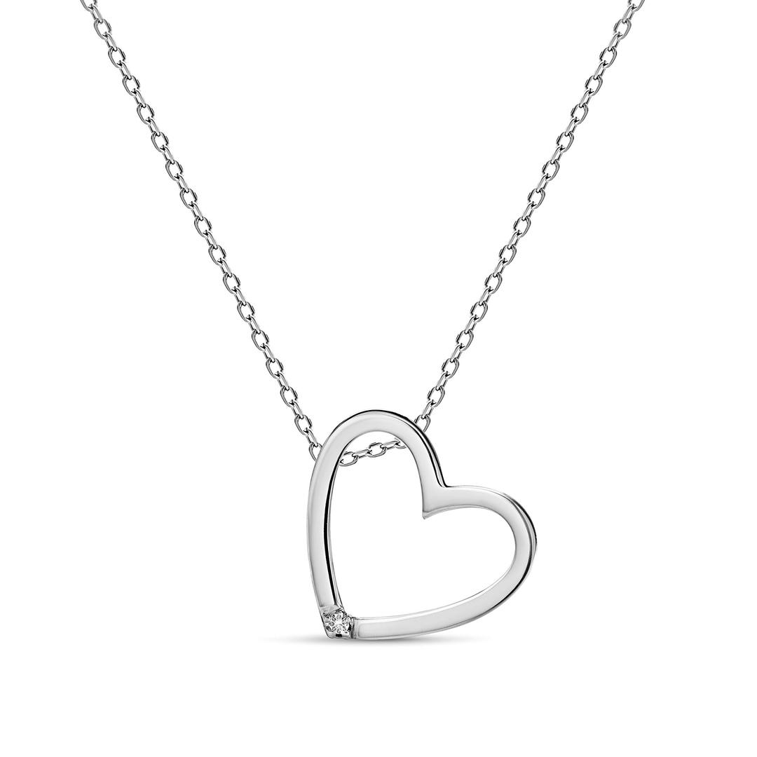 MIOREGold Necklaces for Women Heart, Solid 9ct 375 White Gold- Yellow Gold- Rose Gold Chain 45 cm and Heart Pendant with BrillIant Diamond- Gold Heart Necklace Delivered with Jewellery Box