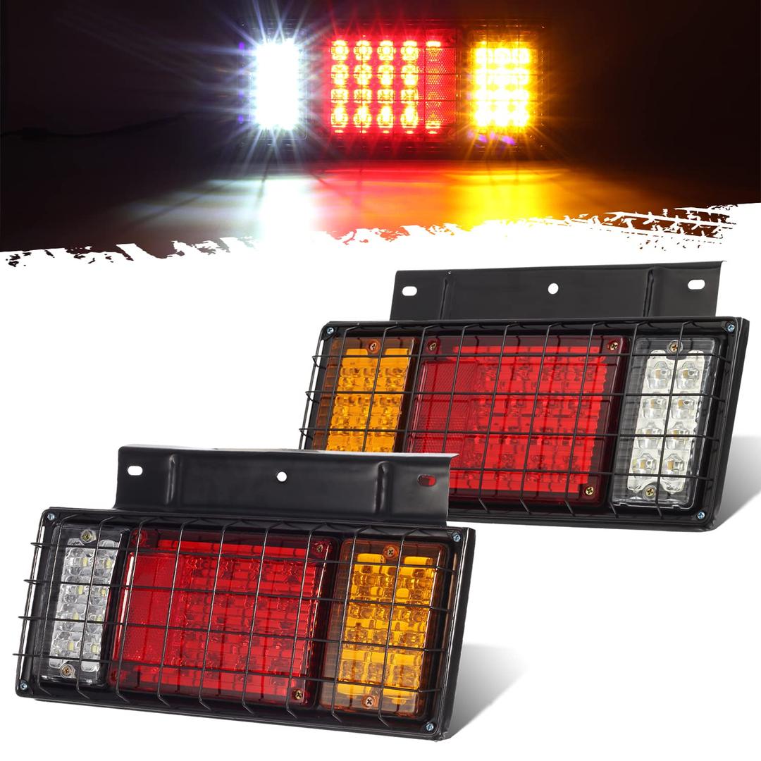 Partsam 2Pcs LED Truck Trailer Tail Lights Bar Kit 40 LED w Iron Net Protection Replacement for W Series/Compatible with Isuzu Elf Truck NPR NPR-HD NKR NHR NRR FSR FRR 1984- Taillight Assembly