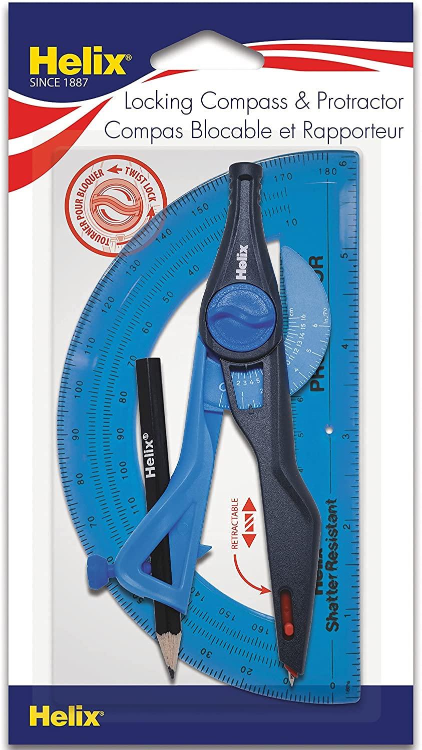 Helix - Plastic Locking Compass and Protractor - 2 Piece Set - Geometry, Drafting & Drawing