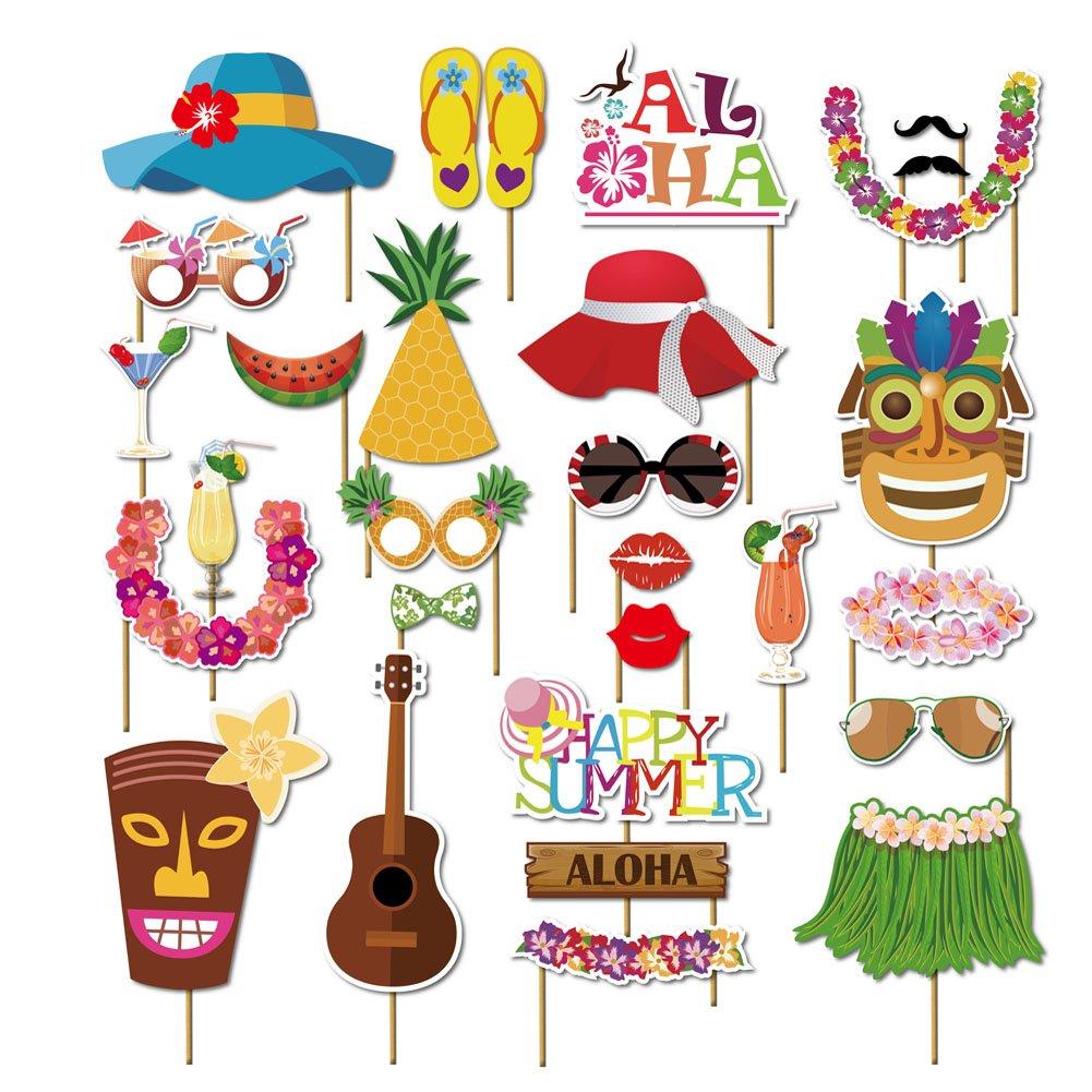 KINGYAO Luau Party Supplies Luau Party Decorations Luau Photo Booth Props kit 45pcs-Aloha Hawaiian Tropical Tiki Birthdays Summer Beach Pool Decorations Party Favors