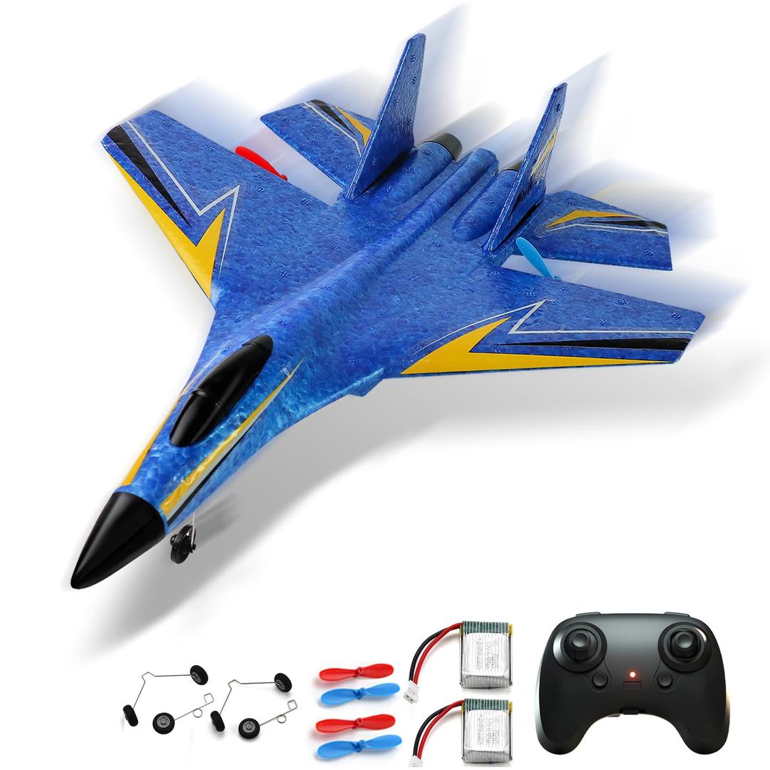 Remote Control Airplane for Kids, 2 Channels RC Planes Wireless Toy with 2 Batteries,2.4 GHZ Hobby RC Glider for Beginners（Blue）