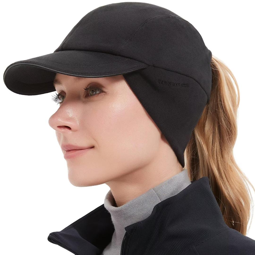 GADIEMKENSD Women's Winter Reflective Fleece Ponytail Hat with Drop Down Ear Warmer