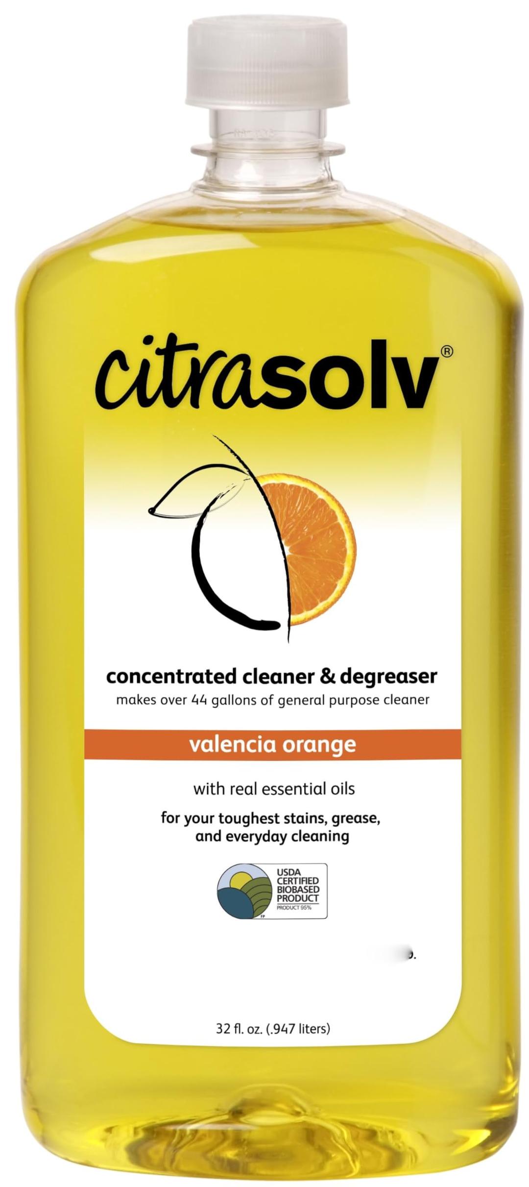 Citra SolvConcentrated Cleaner & Degreaser - Valencia Orange 32 Fl Oz, Effective, Versatile Cleaning Solution, Natural Ingredients, Biodegradable