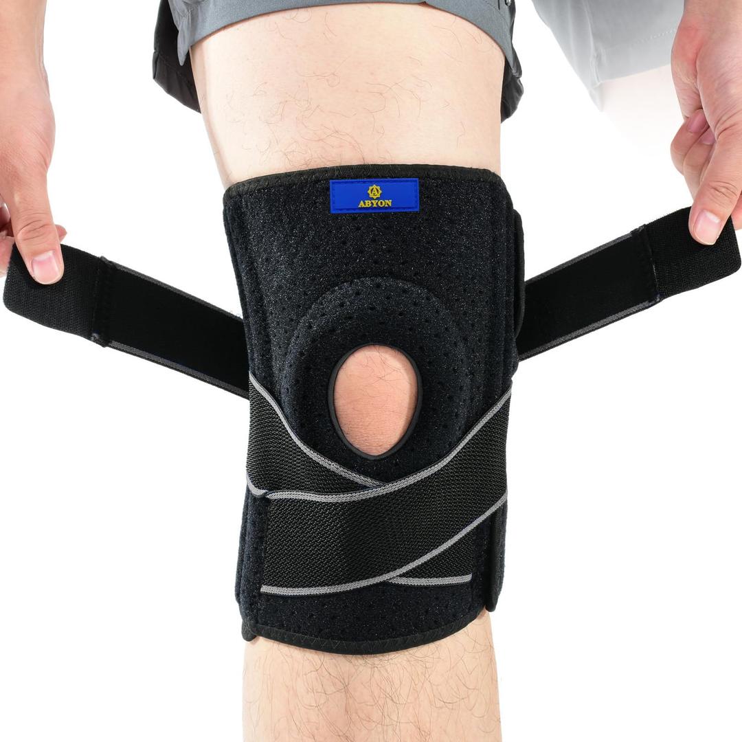 ABYON Adjustable Knee Braces for Knee Pain with Side Stabilizers for Men Women Relieve Meniscus Tear, ACL, LCL, MCL, Arthritis, Non Slip Knee Support for Joint Pain Relief, Injury Recovery